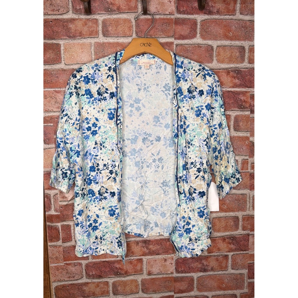 Walking On Sunshine Floral Kimono Top Blue Teal Boho Open Front Cardigan XL NEW